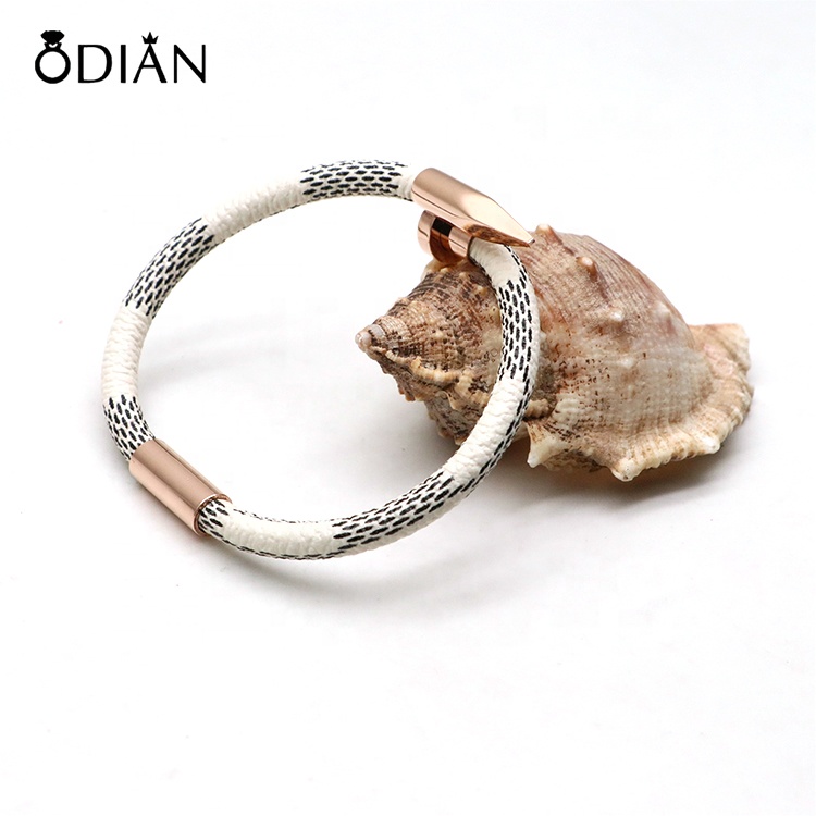 Mens Womens Fashion Stainless Steel Nail Leather Braided Bracelet with magnetic clasp