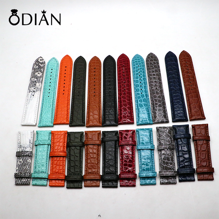Odian Jewelry customized genuine alligator corcodile belly part round leather texture men and women fashion watch band strap